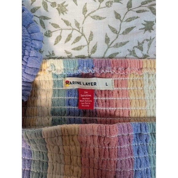 Marine Layer Maxi Dress Large Rainbow Stripe Smocked Tiered Sleeveless Boho - Picture 3 of 4